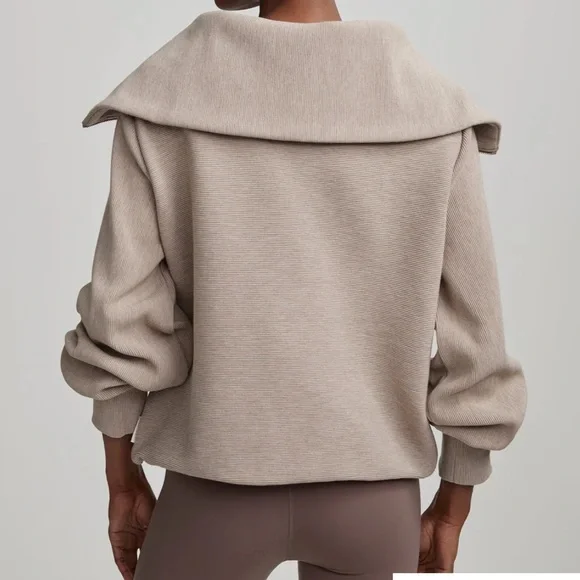 Varley Taupe Marl Half-Zip Turtleneck Sweater - Picture 5 of 6